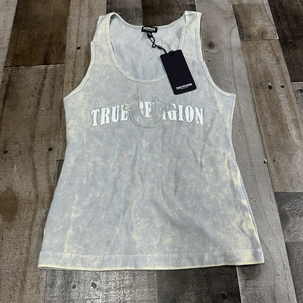 True Religion Shirt Women’s Large Ultimate Gray Crystal Tank Top NWT